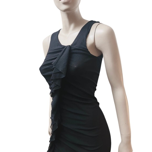 Jean Paul Gaultier Soleil Vintage Black Ruffle Midi Length Sheath Dress Size M - Picture 9 of 14